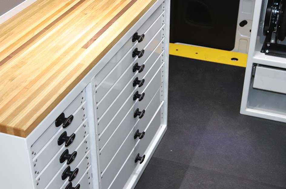 Stellar toolbox and workbench in a service van