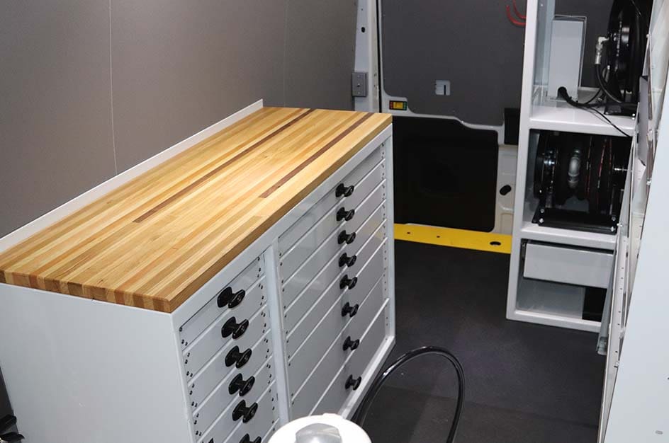 Stellar toolbox and workbench in a service van