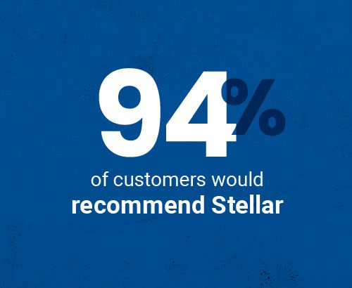 blue with text: 94% of customers would recommend stellar